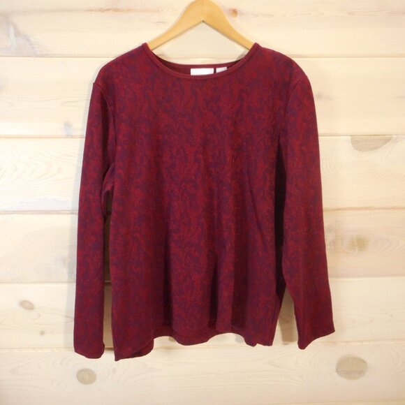 Liz Claiborne Women's Plus Size 1X Red Long Sleeve Top Tapestry Pattern - Picture 1 of 8